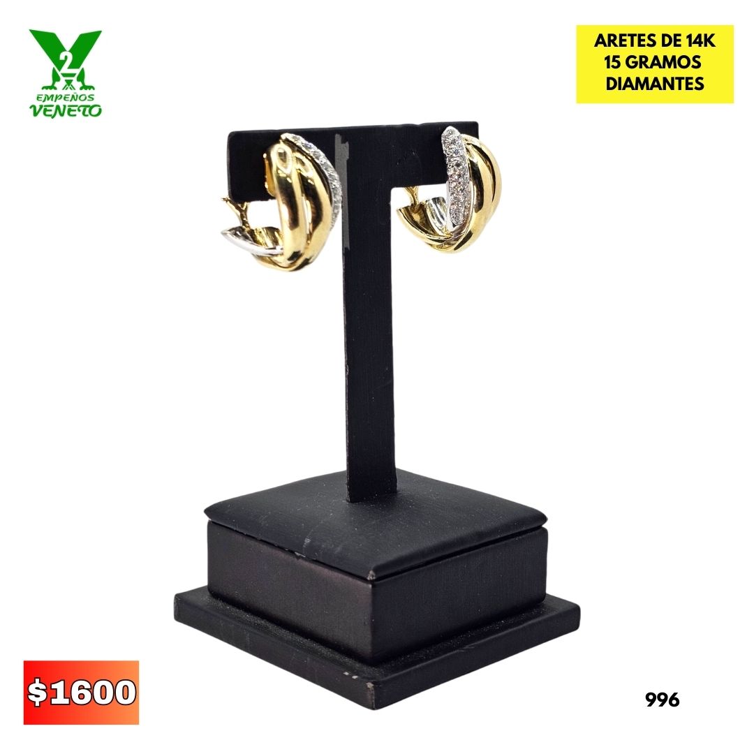 ARETES DE 14 KILATES CON HERMOSOS DIAMANTES 996