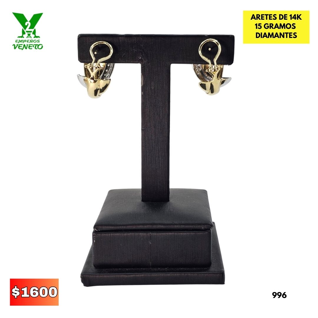 ARETES DE 14 KILATES CON HERMOSOS DIAMANTES 996