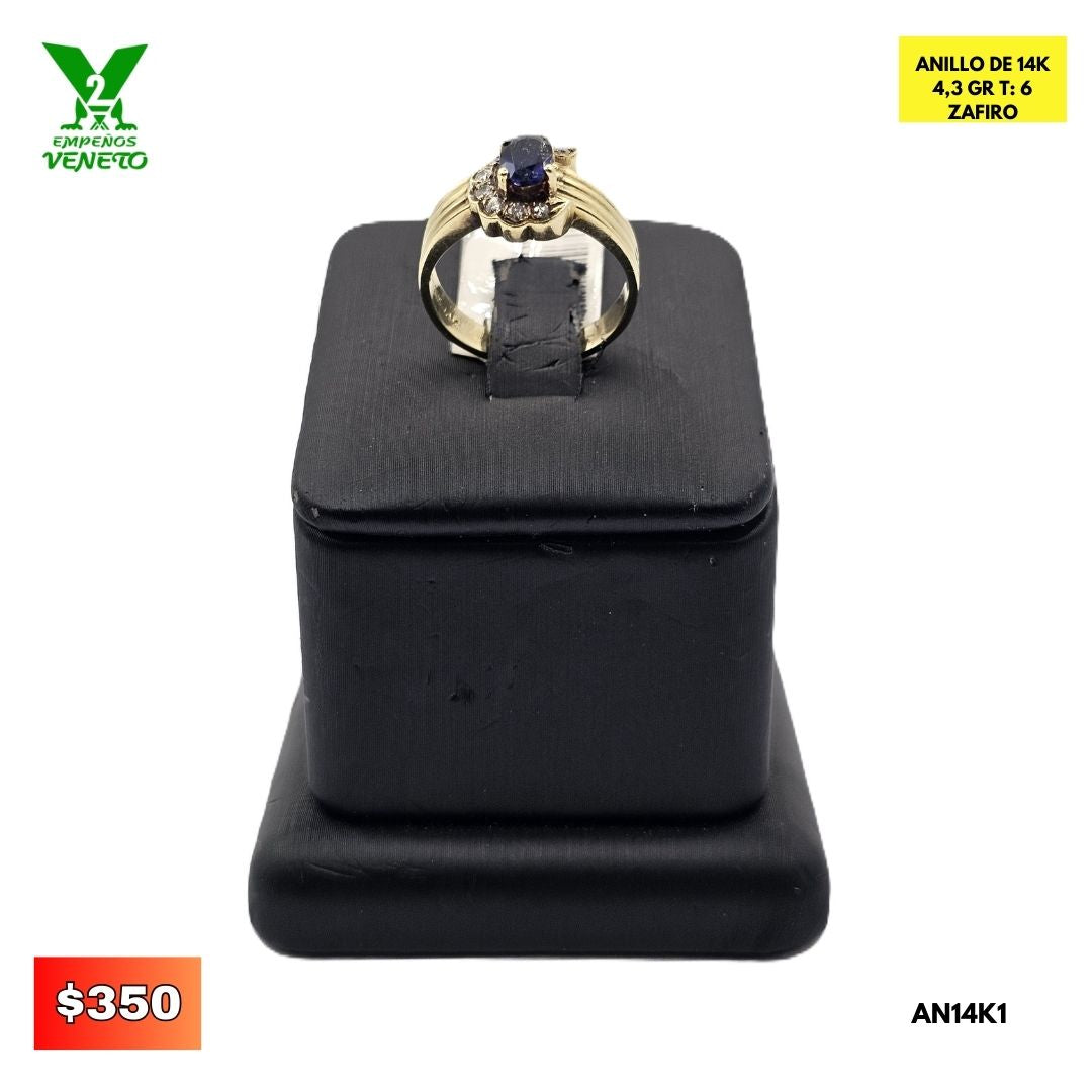 ANILLO DE ORO 14 K ZAFIRO AN14K1