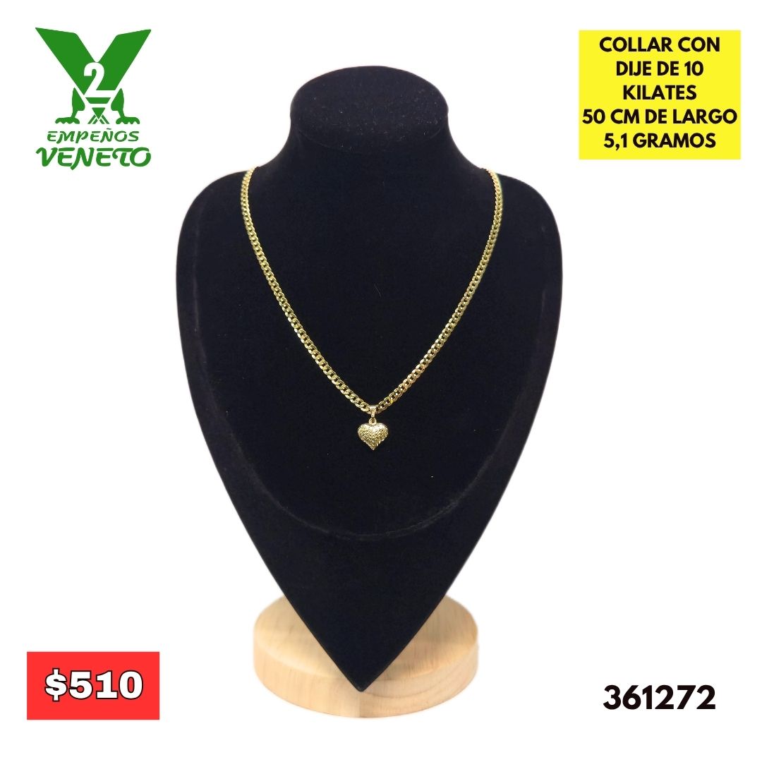 COLLAR CON DIJE DE CORAZON DE 10 KILATES 361272