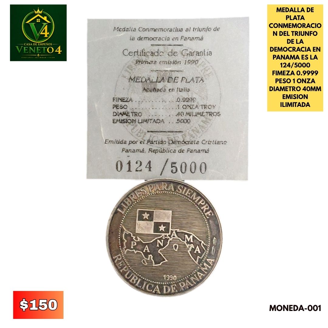MEDALLA DE PLATA CERTIFICADA MONEDA-001