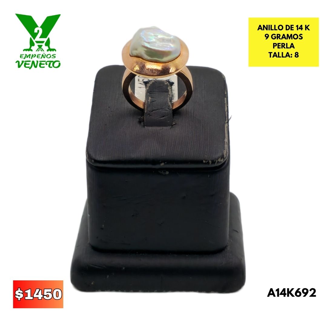 ANILLO DE DAMA DE 14K CON PERLA A14K692